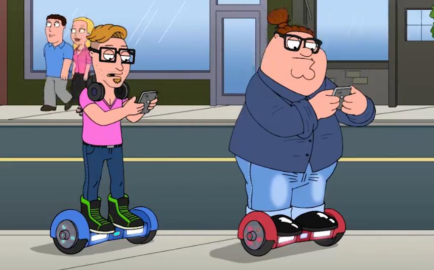 Питер выкурил вейп и стал миллениалом, он катается на гироскутере и все время смотрит в смартфон. Какая серия Гриффинов?