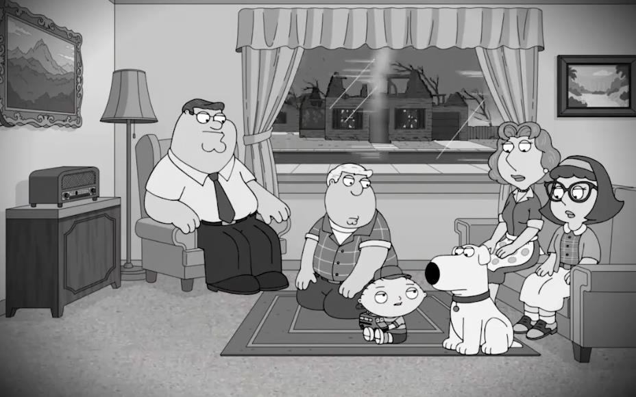 Гриффины в 50-х черно белая серия с ядерным взрывом. Питер купил бункер и семья спаслась во время ядерного взрыва. Какая серия Гриффинов?